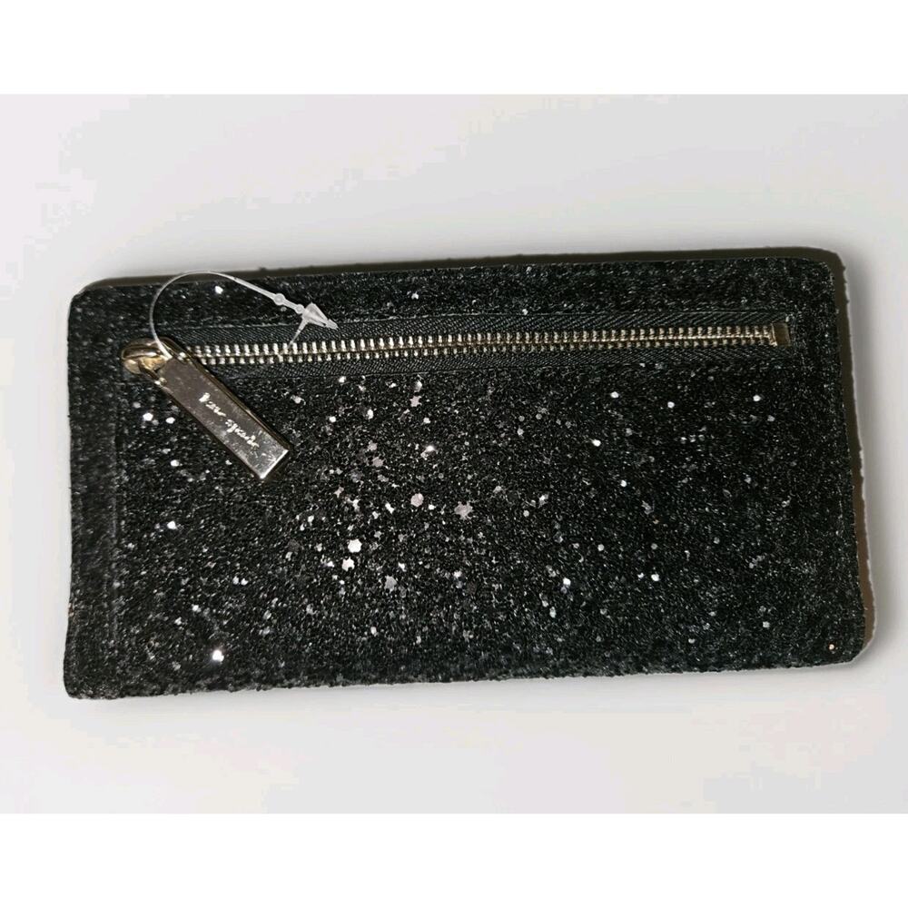 NWOT Kate Spade Odette Glitter Large Slim Bifold Black 7x4 - Picture 6 of 10